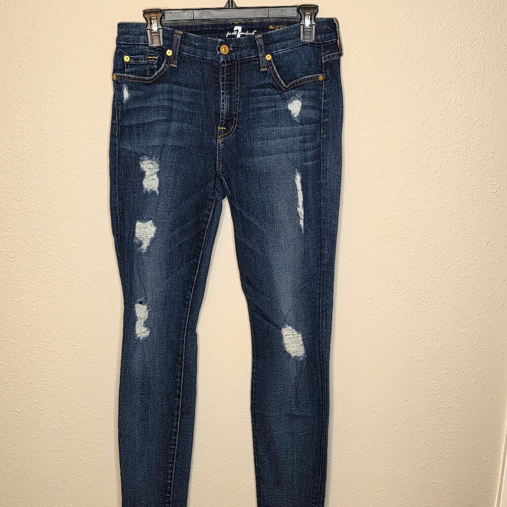 7 For All Mankind "The Ankle Skinny" Distressed Women's Jeans, Size 28